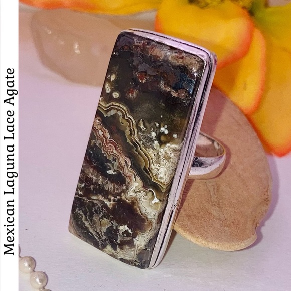 •COOL• Mexican Laguna Lace Agate Gemstone Handmade Ring - Picture 4 of 6